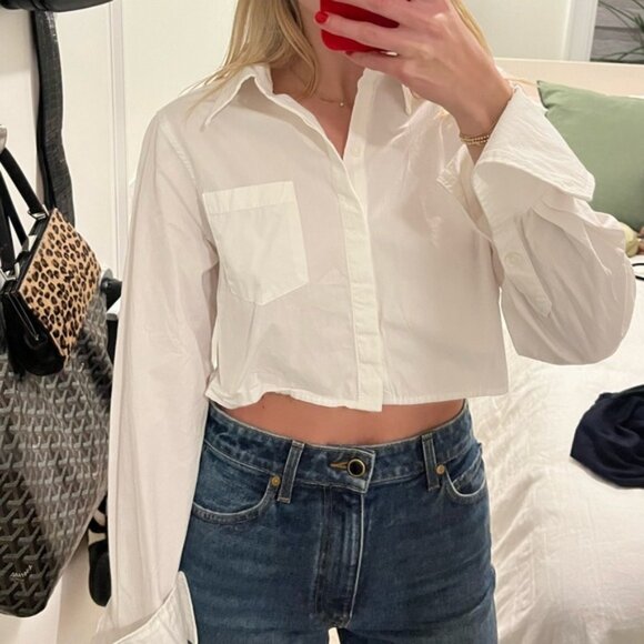 Local European Cropped White Button Down Top - Picture 2 of 8